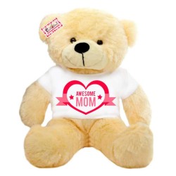 2 feet big peach teddy bear wearing Awesome Mom T-shirt